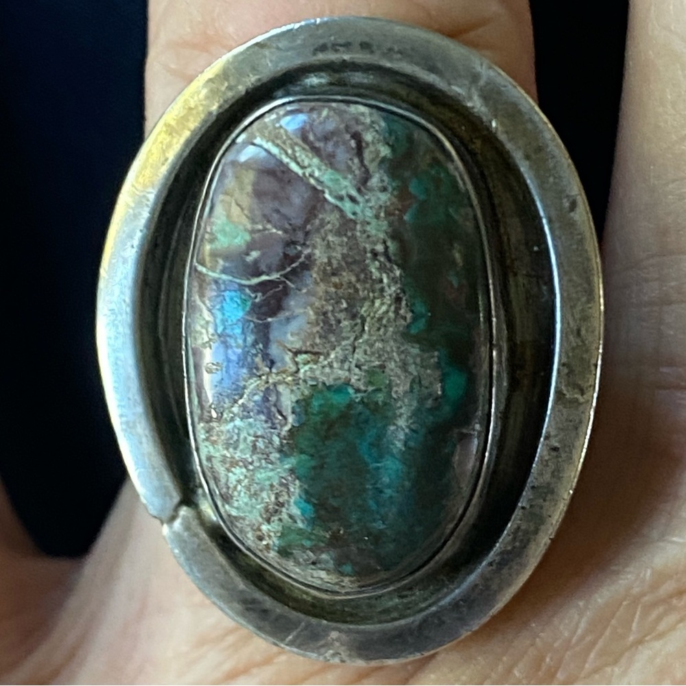 Large Vintage Native American Turquoise Sterling Silver Statement Ring (Size 11)